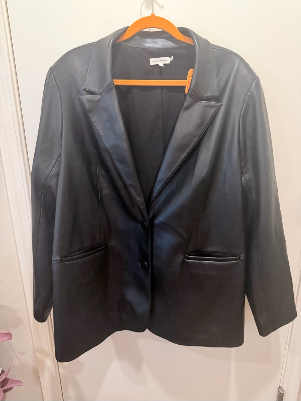 Good American Black Faux Leather Blazer Jacket